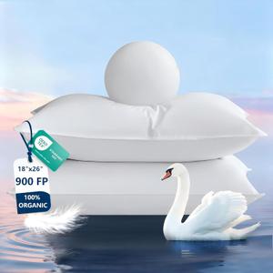 Goose Feather Pillows Standard Size Set of 2, Ultra Soft 700 TC Organic Cotton Shell, 900 FP Down Pillow for Sleep, Luxury Hotel Collection Bed Pillows 2 Pack for Side Back Stomach Sleepers, 18"x26"