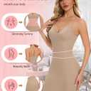 SLIMBELLE Shapewear Slips For Under Dress Deep V Neck Adjustable Strap Tummy Control Full Slip Seamless Shaper For Women (Beige, S)