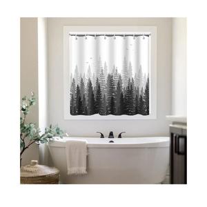 Shower Window Curtain, Abstract Gray Forest Small Short Waterproof Bathroom Window Curtain with Hooks, 40x36 Inch
