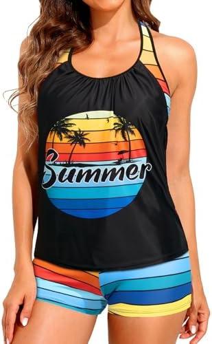 Tempt Me Women Tankini Swimsuits with Shorts - Two Piece Tummy Control Bathing Suit Racerback Sporty Swimwear 2025, XL