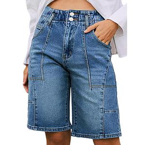 Flamingals Women's Bermuda Denim Shorts High Waisted Straight Leg Summer Trendy Jean Shorts Large