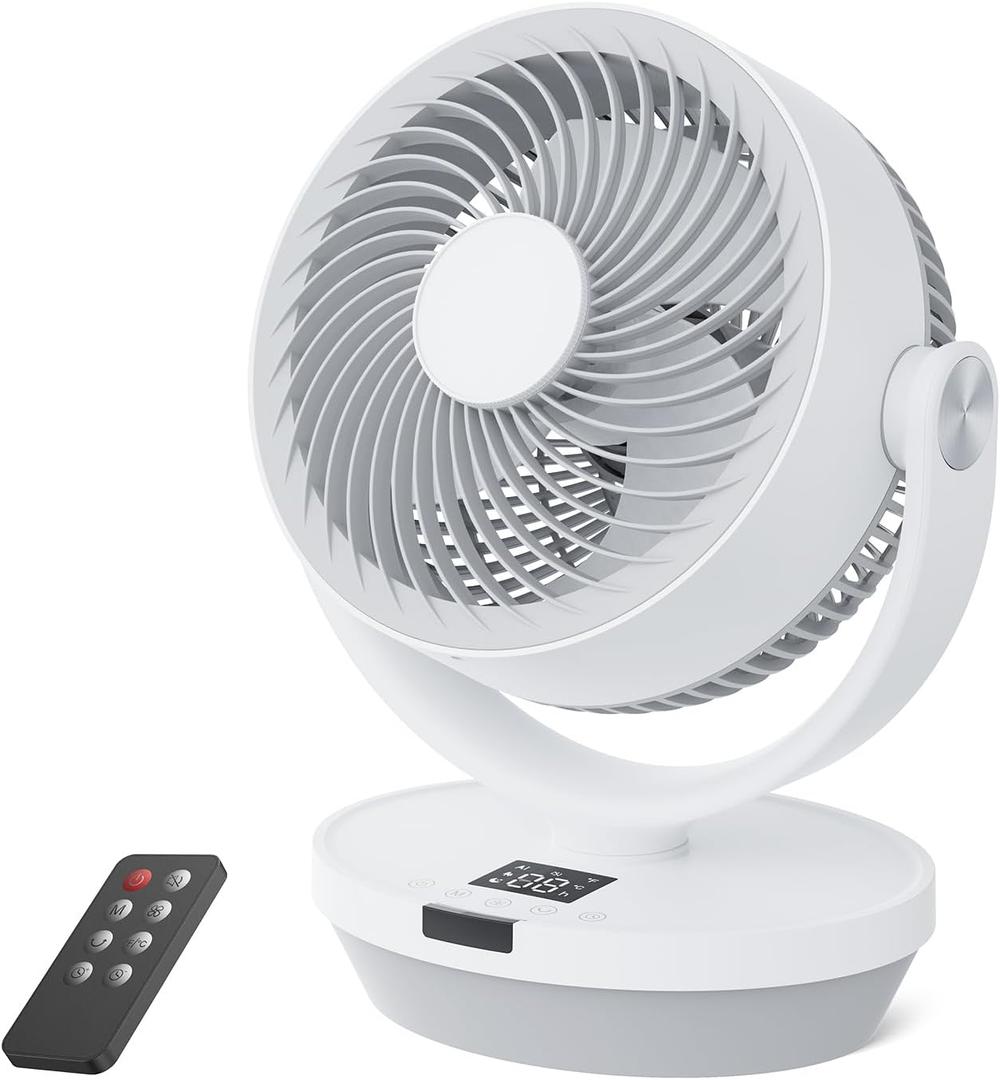 Fan for Bedroom, 13" Air Circulator Fans with Remote, 120Vertical Manual +90Oscillating Desk fan, 60ft Powerful Airflow, Portable Fan With 4 Speeds, 4 Modes, 12H Timer, 25dB Quiet Smallfan (White)
