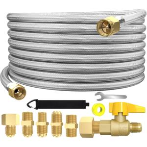 36 Foot 350PSI High Pressure Braided Propane Hose Extensions with Brass Gas Ball Valve, with Conversion Coupling 3/8" Flare to 1/2" Female NPT, 1/4" Male NPT, 3/8" Male for BBQ Grill, Fire Pit, Heater