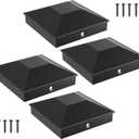 HILLMASTER 4X4 Post Caps for 3.5inx3.5in Wood Fence Post, Water-Proof UV-Proof Durable PP Plastic Decking Post Top Cap Cover with Mounting Screws, 4 Pcs, Black