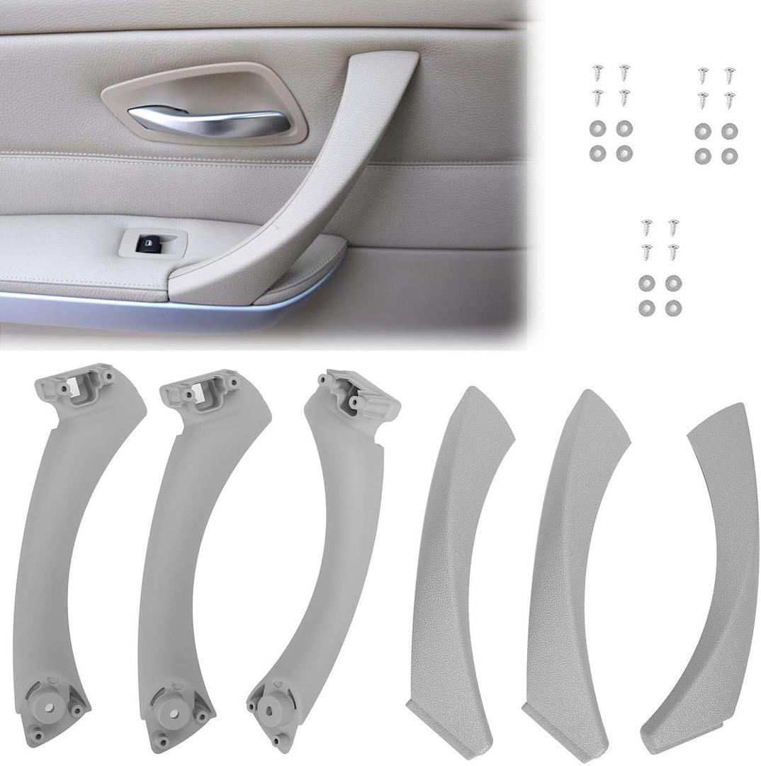Grey Interior Door Handle Set, Fits for BMW 3 Series E90/E91/E92/E93,Fits for BMW 328i 335i 323 325 330 2006-2012,51417230851, 51419150337,Inner Door Pull Panel Handle, Interior Trim Armrest (Gray)