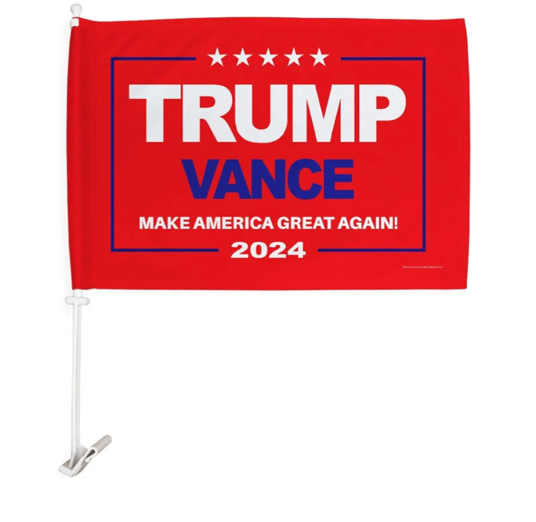 Trump Vance 2024 Flag for Car Red Bandera para Carros Window Clip Pole Mount Kit Rally Shooting 2024 Poster Auto Decor MAGA Sign Outdoor Decorations Republican Gift Made in USA