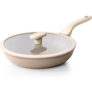 PRICUSIS Nonstick Frying Pan with Lid, Healthy Skillet, Egg Pan Nonstick Omelet Pan Chef's Pan, PFOA & PTFE Free, Induction Compatible (10 Inch W/L Natural Linen)