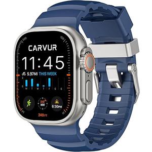 CARVUR FKM Watch Band F10  Premium Rubber Strap for Apple Watch  Trail & Sport Band  Lightweight, Rugged, Sweat & Water Resistant Wristband (Cobalt | Silver Hardware)