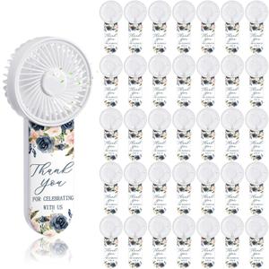 Tujoe 100 Pcs Mini Handheld Fans for Wedding Guests with Lanyard, Portable Personal Fans Bulk for Outdoor Wedding, Reception, Bridal Shower, Summer Party Favors Gifts(Navy Blush Floral)