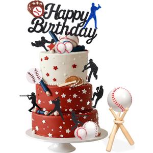 RAYNAG Baseball Cake Topper Set 16 Pieces Sports Party Decorations with Baseball Stand, Baseball Theme Cake Decor for Birthday, Baseball Lover Gift
