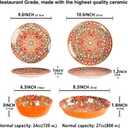 Mandala Dinnerware Sets (16 PCS) Serves for 4, Buffet Dinnerware, Boho Plates and Bowls Set with 8.3" salad Plate 8.6"/10.6"dinner Plate 6.4" bowl, apply Indoor Outdoor Dining