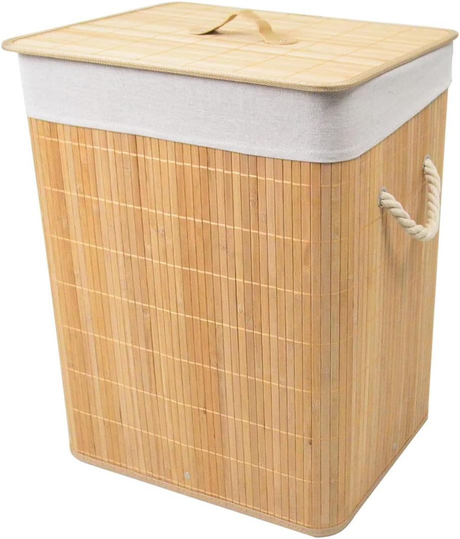 Laundry Hamper Bamboo, Large Clothes Storage Basket with Lid and Removable Liner, Freestanding Dirty Clothes Hamper Bin, Laundry Basket Organizer for Clothes Toys in the Dorm and Family