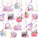 Balterever Little Miss Threenager Birthday Decorations for Girls Pink Purple Little Miss Threenager Birthday Hanging Swirls Makeup 3rd Birthday Decorations for 3rd Birthday Party Supplies