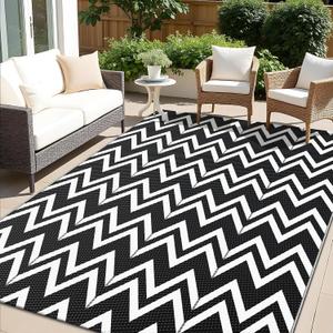 OLANLY Waterproof Outdoor Rug 5x8 ft Clearance, Reversible Outdoor Plastic Straw Rug, RV Mat, Indoor Outdoor Carpet for Patio, Camping, Balcony, Deck, Backyard, Black & White