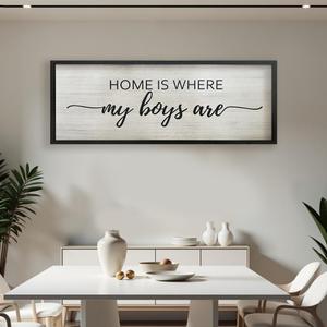 WYDM Home Is Where My Boys Are Wood Plaque Sign - 40 x15 Inch Rustic Wall Art for Living Room, Bedroom, Farmhouse Wall Decoration, Ready to Hang Family Decor (Black)
