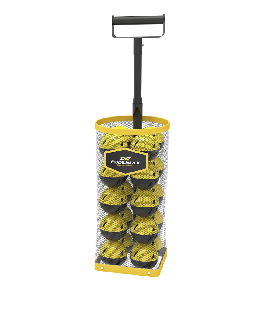 PodiuMax Tennis & Pickleball Picker Upper, 30-42 Tennis Ball Hopper, Lightweight & Portable Tennis Ball Basket