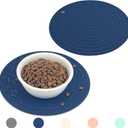 Ptlom Silicone Pet Food Mat for Dogs and Cats Placemat 2Pcs, Waterproof Non-Slip Feeding Bowl Mats Prevent Food and Water Overflow, Silicone Puppy Mat Suitable for Small Medium Pets, Navy Blue, 9.5"