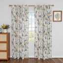 MYSKY HOME Floral Linen Curtains 84 Inch Long Set of 2 for Living/Dining Room Semi Sheer Light Filtering Farmhouse Flower Patterned Back Tab Drapes, Yellow and Blue, W50 Each Panel