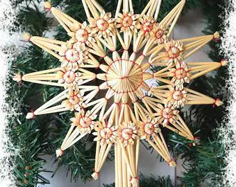 Christmas Straw Tree Topper Straw Star Ornaments 10‘'x 12‘' Scandinavian Snowflake Tree Topper Swedish Nordic Lightweight Deocr for Xmas Home Indoor Farm Decoration(Elegant)