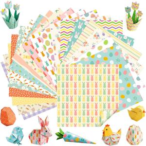 Harloon 500 Sheets Easter Origami Paper 20 Styles 6 Inch Pastel Double Sided Preprinted Easter Bunny Pattern Folding Paper Crafts Arts for School Class Holiday Scrapbook Decor Easy Fold for Beginner