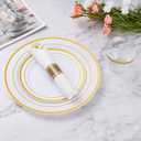 Goodluck 50 Pack Pre Rolled Gold Plastic Silverware, Wrapped Plastic Cutlery Set with Napkin Include 50 Forks, 50 Knives, 50 Spoons and 50 Napkins, Fancy Disposable Silverware for Party, Wedding