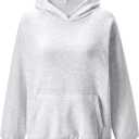 Women's Vintage Long Sleeve Loose Hoodie Drop Shoulder Thermal Casual Sweatshirt with Pocket (M)
