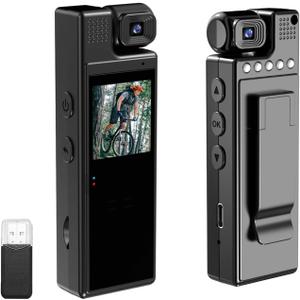 1080P Body Camera with Video and Audio Recording, Body Worn Cam Wearable Pocket Recorder with 1.3" Color Screen, 180 Rotatable Lens, Night Vision for Civilians, Law Enforcement(NO WiFi NO APP)