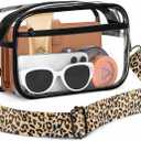 Clear Bag For Stadium Events, Clear Purse Stadium Crossbody Bag (Black-leopardprint Strap)
