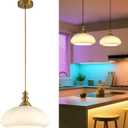 Modern Style Battery Operated Pendant Light,Battery Ceiling Light with Rechargeable Bulbs Remote Control 9 Colors Modes Dimmable Kitchen Island Bedroom Dining Room (Beige)