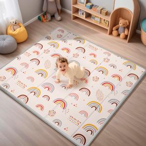 PIGLOG Baby Play Mat, 50x50 Foldable Playpen Mat, Reversible Foam Play Mat for Babies and Toddlers 6-12 Months, Waterproof & Non-Toxic Baby Mat for Floor, Portable Baby Playmat for Tummy Time(Rainbow)