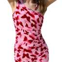 SHENHE Girl's Butterfly Print One Shoulder Dress Sleeveless Ruched Summer Vacation Mini Dresses (Pink) 9Y