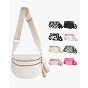 Crossbody Bags Bum Bag for Women Sling Bag Purse with Adjustable Strap, Beige Checkered