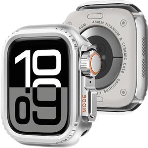 Bisikor 2 in 1 Metal Case Compatible with Apple Watch Series 11/10 46mm, Rugged Shockproof Metal Bumper Case with Back Cover for iWatch 46mm (Silver)