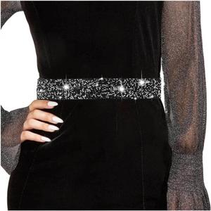 Tgirls Rhinestone Waistband Elastic Belt Crystal Wedding Sashes Belts Bling Wide Waist Belt Elegant Dress Belts (Large, Black)