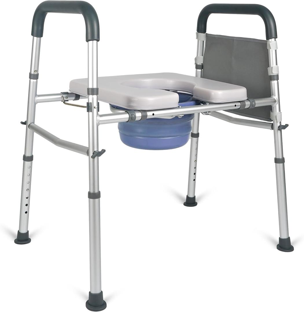 3-in-1 Bedside Commode, Porta Potty Chair for Adults with Sturdy Dual-Crossbar Support Construction, Stable Raised Toilet Seat 400 Lbs Bedside Commodes for Seniors