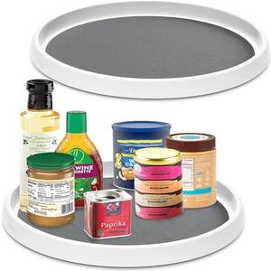 Set of 2, 12 Inch Non-Skid Lazy Susan Organizer, Pantry Lazy Susan Turntable for Cabinet, Kitchen Cabinet Organizer, Pantry Organization and Storage -White/Gray