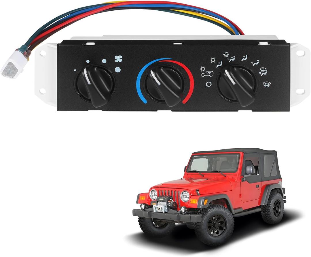 A/C Heater Control Panel with Blower Motor Switch Compatible with 1999-2004 Jeep Wrangler TJ, Climate Control Module Replace 55037473AB, BL101, HS-373