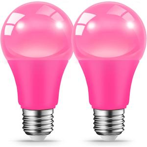 LED Pink Light Bulbs for Outdoor Indoor, 9W(60W Equivalent) E26 Base Pink Bulb for Christmas, Halloween,Wedding,Party,Bar,Porch,Holiday Lighting,Home Decor, 2-Pack