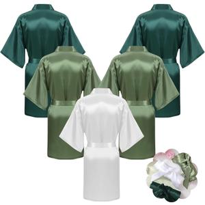 5 Pcs Bridesmaid Wedding Robes Silky Bridal Party Bride Bridesmaid Satin Bridal Robe for Wedding (Large, White, Gradient Green), Size: Large