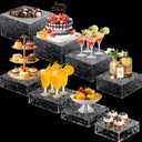 Geelin 8 Pack Acrylic Buffet Risers - 3 to 10 Inch Decorative Cube Boxes, Display Stands with Hollow Bottoms for Food Jewelry Table Display Supplies(Clear,Wave)