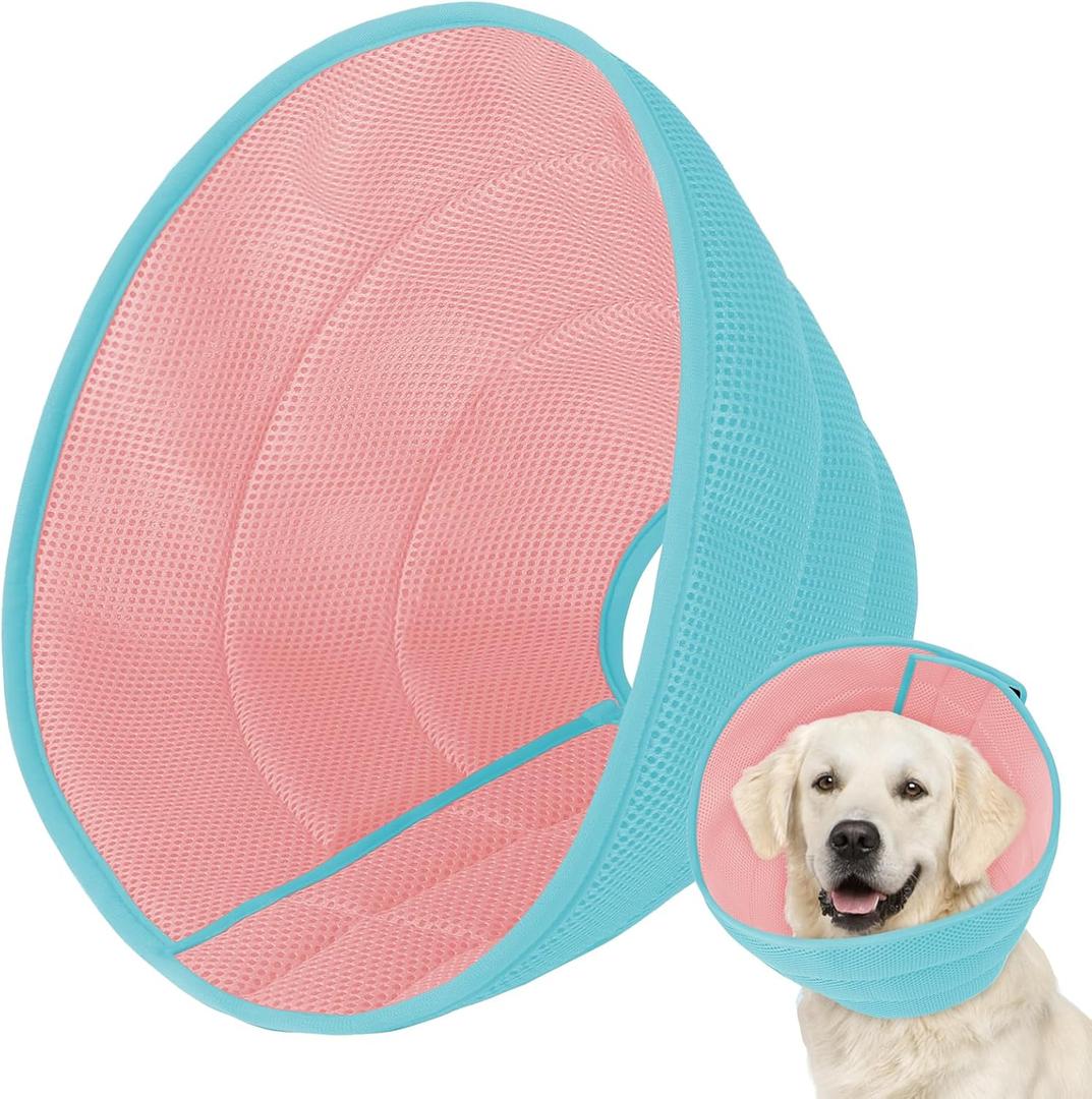 Mosago Soft Dog Cone Collar After Surgery Alternative for Dogs to Stop Licking, Comfy Collars for Large/Medium/Small Pet, Comfortable Elizabethan Neuter Recovery E Cones of Shame Neck & Head Ecollars (LFit 49-110 lb), Light Blue/Pink)