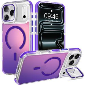Cute Case for iPhone 17 Pro Max Case with Camera Lens Protector Stand for Women Girls Men [Compatible with Magsafe] Aesthetic Glitter Sparkly Bling Magnetic Phone Cover, Iridescent Purple