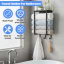 Towel Racks for Bathroom, Bathroom Towel Rack Wall Mounted with Metal Shelf and 3 Hooks for Small Bathroom, Black