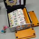 Queensell Mexican Train Dominoes Set Double 15 with Numbers - Dominoes Set for Adults and Family  136 Tiles, 9 Trains, Wooden Hub, 8 Tile Holders, Aluminum Case (D15 Numbers + 8 Holders)