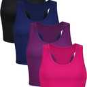 Geyoga 3 Pieces Basic Workout Crop Tank Tops Sleeveless Racerback Sport Tank Top for Women Yoga Running (Large, Black, Navy Blue, Rose Red)