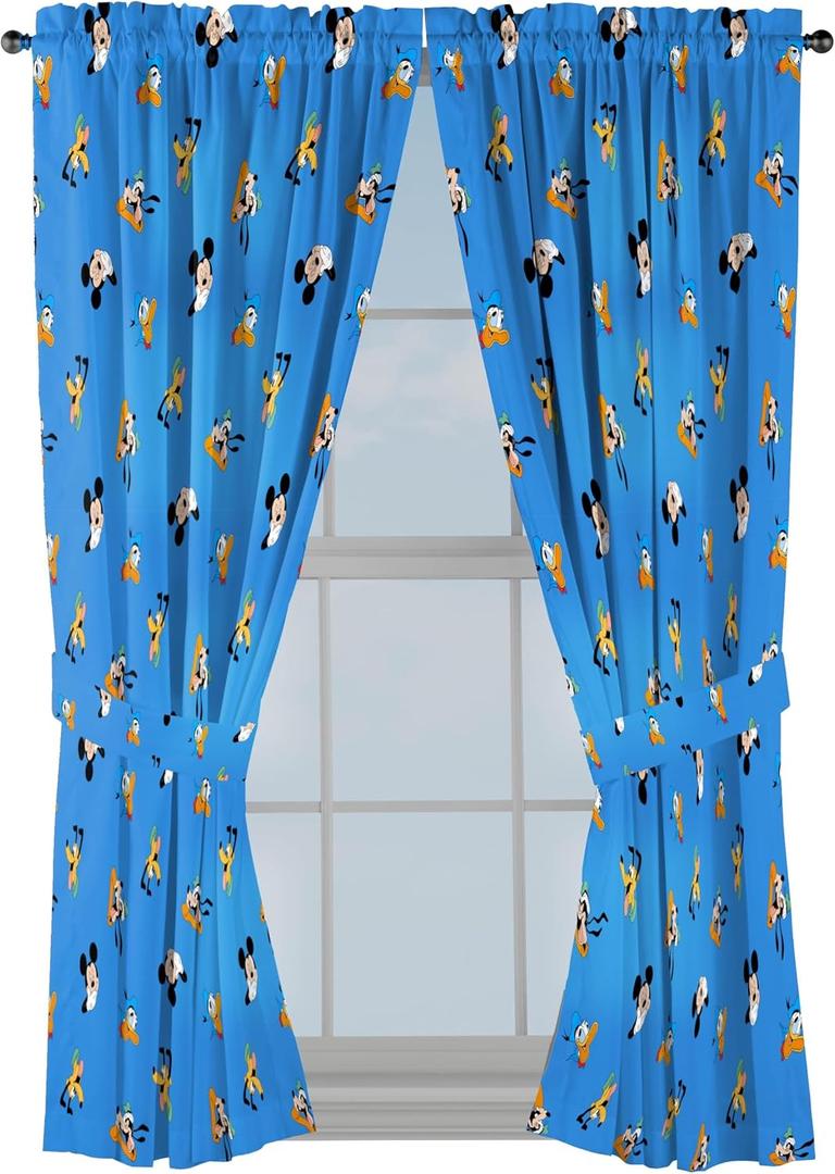 Jay Franco Window Curtains for Kids Bedroom 4-Piece Drape Set with 2 Tiebacks, Blue - Mickey Mouse, 42" W x 63" L (Pack of 2)