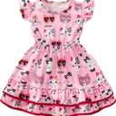 Toddler Little Girl Summer Dresses Kids Cute Casual Flutter Sleeve Tiered Smock Dress 2-7 Years (3-4T, Pink/Cat)