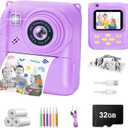 Instant Print Camera for Kids, 1080P Video Camera with 3 Print Rolls, 32GB Card & Cute Cover, Gift for Girls Boys Age 3-12, Toddler Digital Camera with Games, Filters, Music Blue