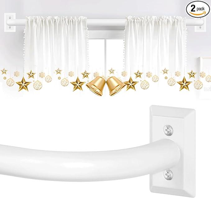 White Wrap Around Curtain Rods 2 Pack:Blackout Adjustable Window Curtain Rod,Room Darkening Heavy Duty Curved French Metal Single Drapery Rods for Bedroom Kitchen Easy Install,Pure White 48-90"