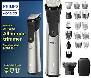 Norelco New Philips Multigroom Series 9000-21 Piece Men's Grooming Kit for Beard, Body, face, Nose, Ear Hair Trimmer w/Premium Storage case, MG9510/60